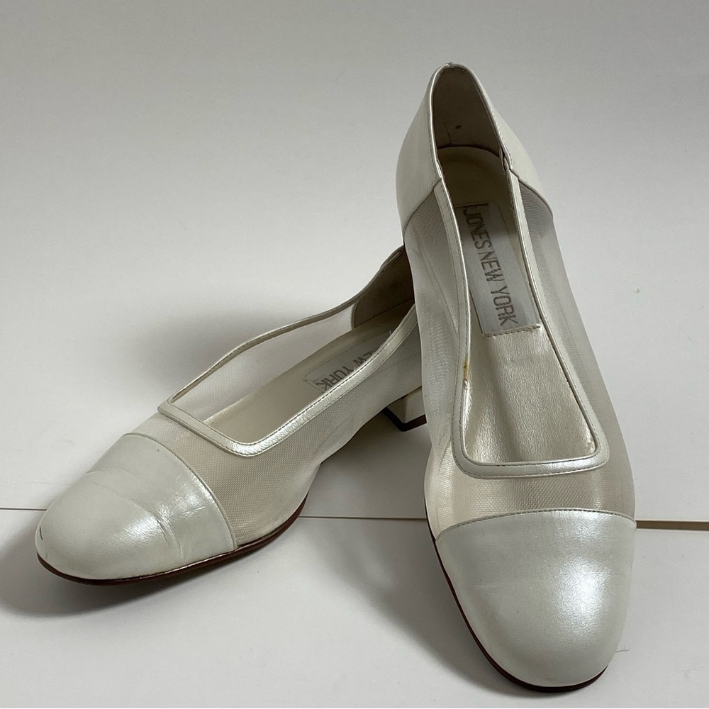 VTG Jones New York White Mesh & Leather Cap Toe Block Heel Pumps – Sz 7.5M